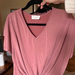 Dusty Rose Front Knot V Neck Top